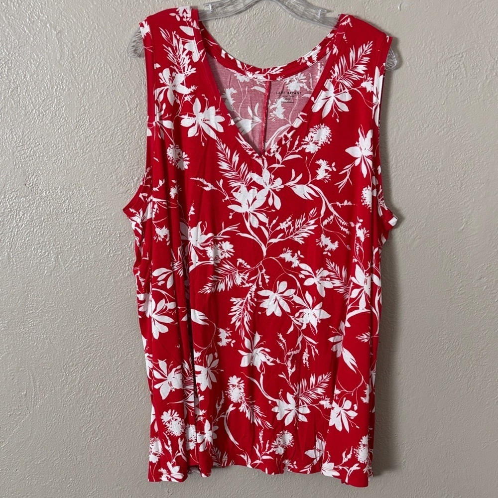Lane Bryant Women’s Plus Swing Tank Tropical Floral 4X 26/28 Red White